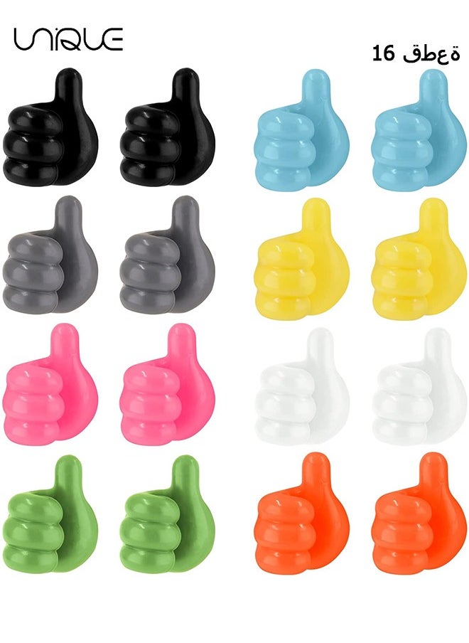 Unique - Thumb Wall Hooks for Hanging, 12 Pcs Creative Silicone Self Adhesive Thumb Cable Organizer Clips, Multifunction Nails-Free Finger Adhesive Hooks for Kitchen Living Room Bedroom - Image 1