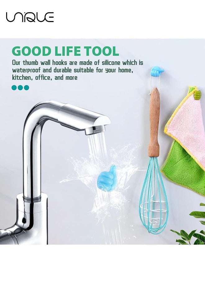 Unique - Thumb Wall Hooks for Hanging, 12 Pcs Creative Silicone Self Adhesive Thumb Cable Organizer Clips, Multifunction Nails-Free Finger Adhesive Hooks for Kitchen Living Room Bedroom - Image 1