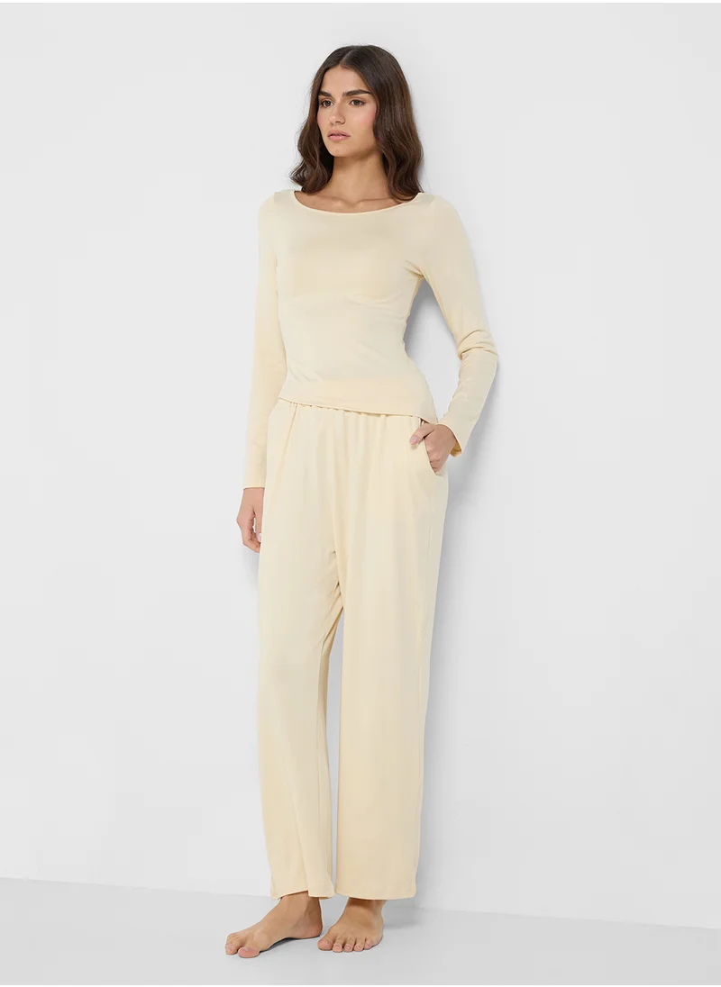 Ginger Fitted Long Sleeves Top & Pyjama Lounge Set