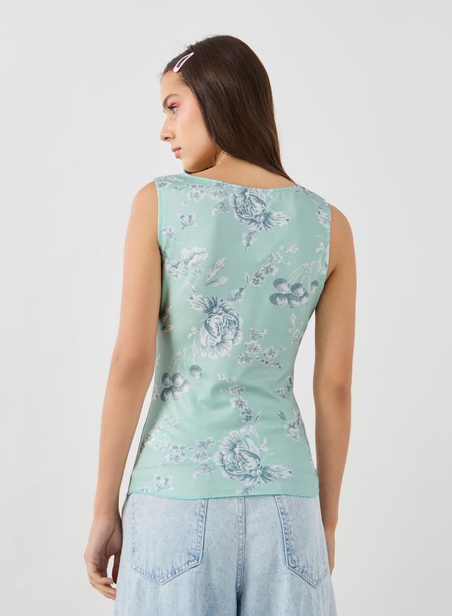 Take Two Printed V-Neck Sleeveless Top with Front Twist Detail - Image 4