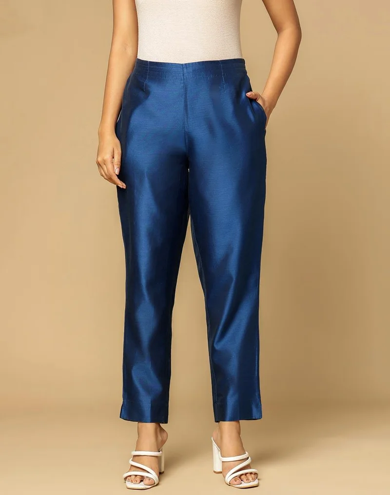 Fabindia Navy Cotton Silk Ethnic Pant