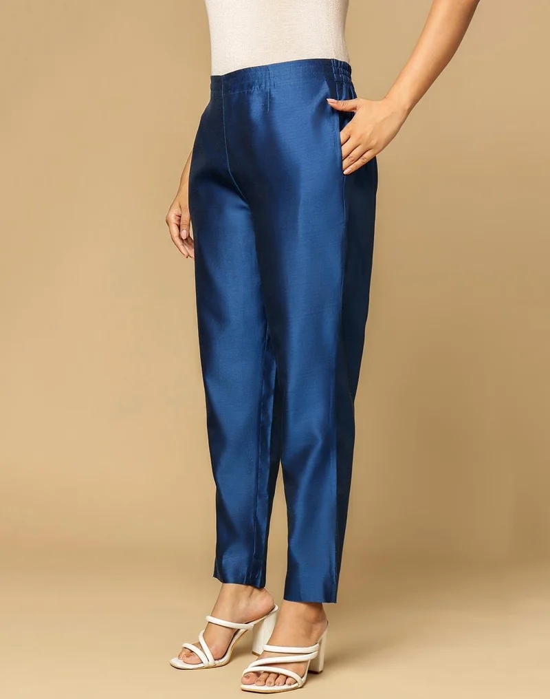 Fabindia Navy Cotton Silk Ethnic Pant