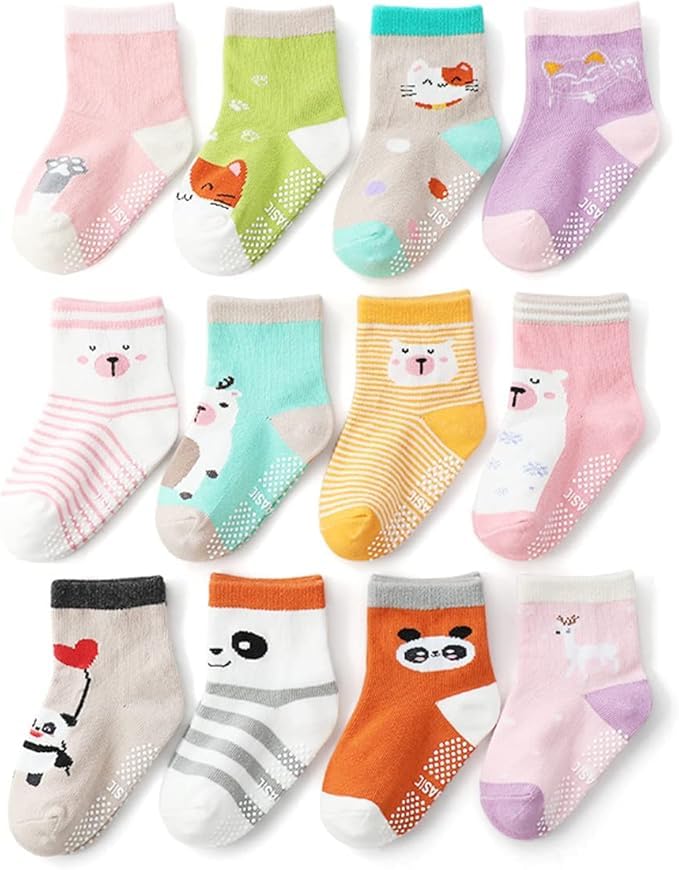 CUTEABLY Baby Non-Slip Grip Socks, Soft Toddler Knee High Anti-Skid Crew Slipper Crawling Socks, Unisex (6-12 Months, 3) - Image 1