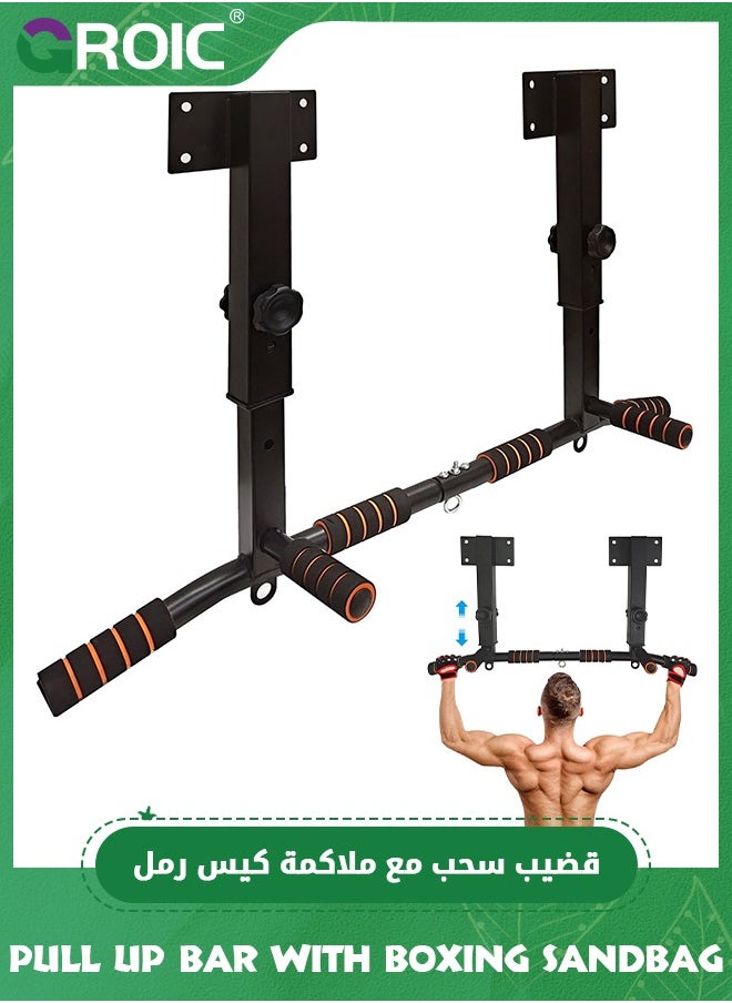 GROIC Wall Mounted Pull Up Bar and Dip Station,Heavy Duty Wall Mount Pull-up Chin Up Bar, Multifunctional Home Gym Workout Exercise Equipment,Gym Quality Pullup Bar  - Image 1