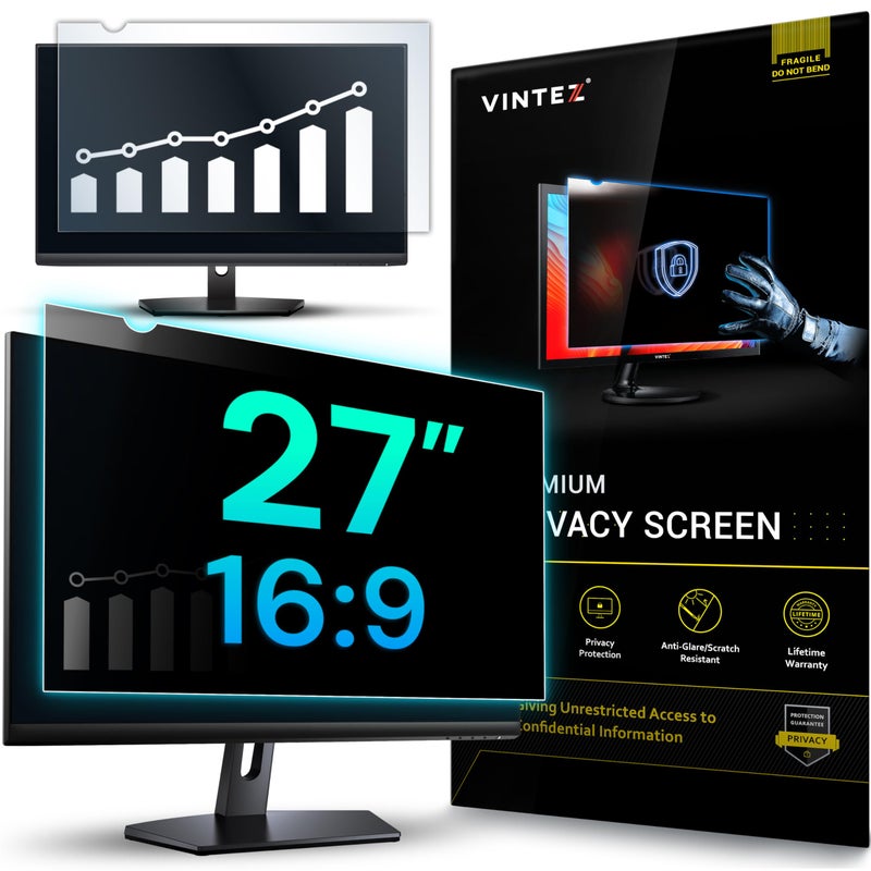VINTEZ 27 Inch 16:9 Computer Privacy Screen Filter for Widescreen Monitor and Laptop - Anti-Glare - Anti-Scratch Protector Film - Data Confidentiality Shield [1 Pack] - Image 1