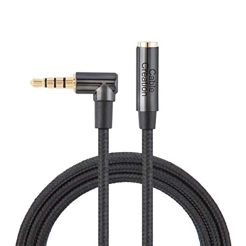 CableCreation Headphone Extension Cable 3FT/0.9M, 3.5mm TRRS Audio Stereo Cable, Right Angle Auxiliary HiFi Cable with Silver-Plating Copper, 24K Gold Plated (Microphone) for Car Stereos - Image 1
