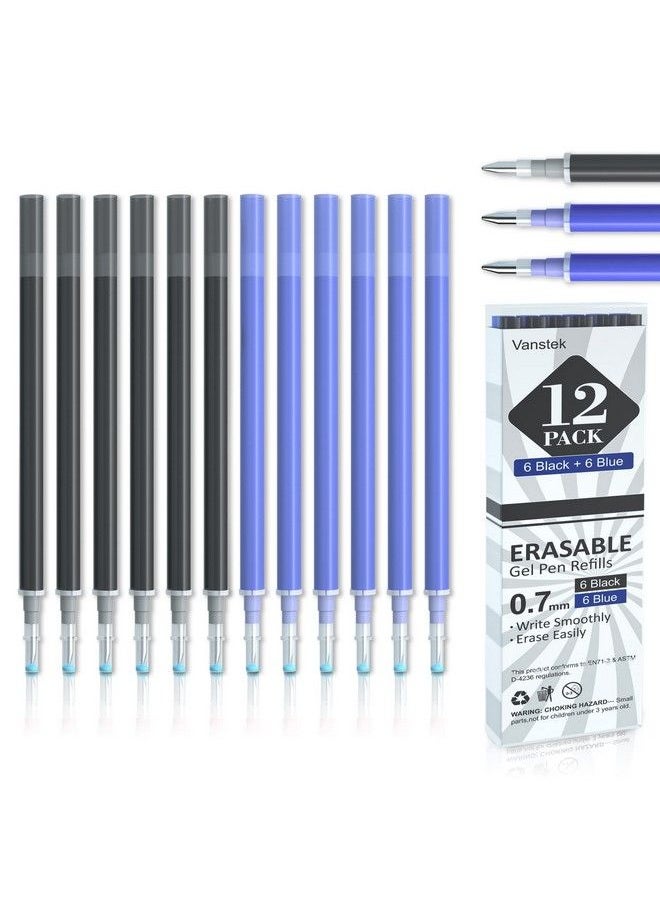 Vanstek - 12 Pack 6 Blue 6 Black Erasable Gel Pen Refills Gel Ink Refills Compatible With Frixion & Friction Erasable Pens Fine Point 0.7 Mm Perfect For Writing Planner & Crossword Puzzles - Image 1