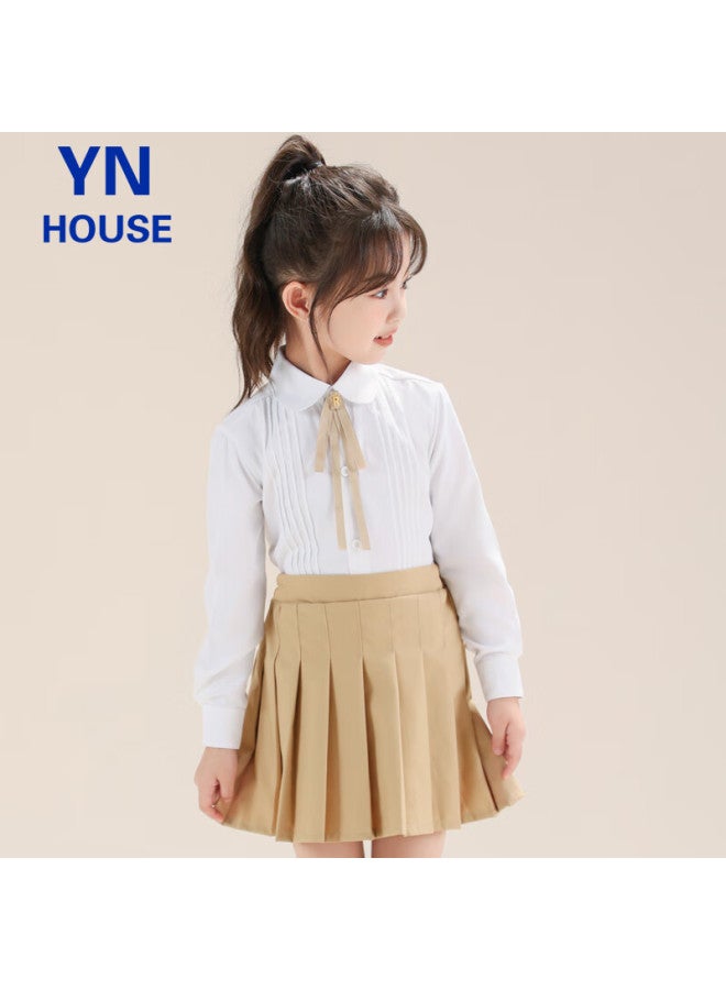 Yinuofang Children's White Long-sleeve Shirt, Performance Costume, Undershirt For Girls, Shirt： White Long Sleeve, 160cm - Image 4