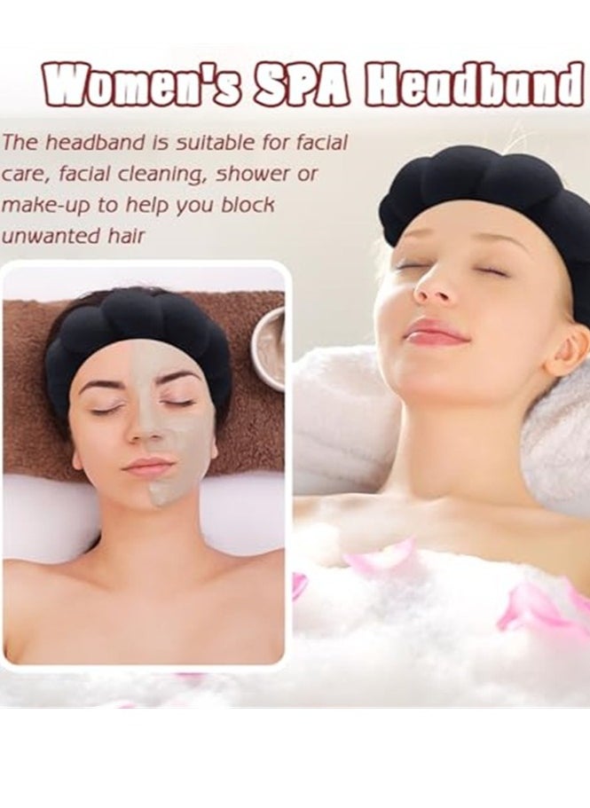 VIUAUAX Spa Headband for Washing Face, Makeup Headband and Wristband Set, Non Slip Headband Washing Face, Terry Cloth Face Wash Headband for Women Girl, Sponge Puffy Bubble Skincare Headband Black  - Image 4