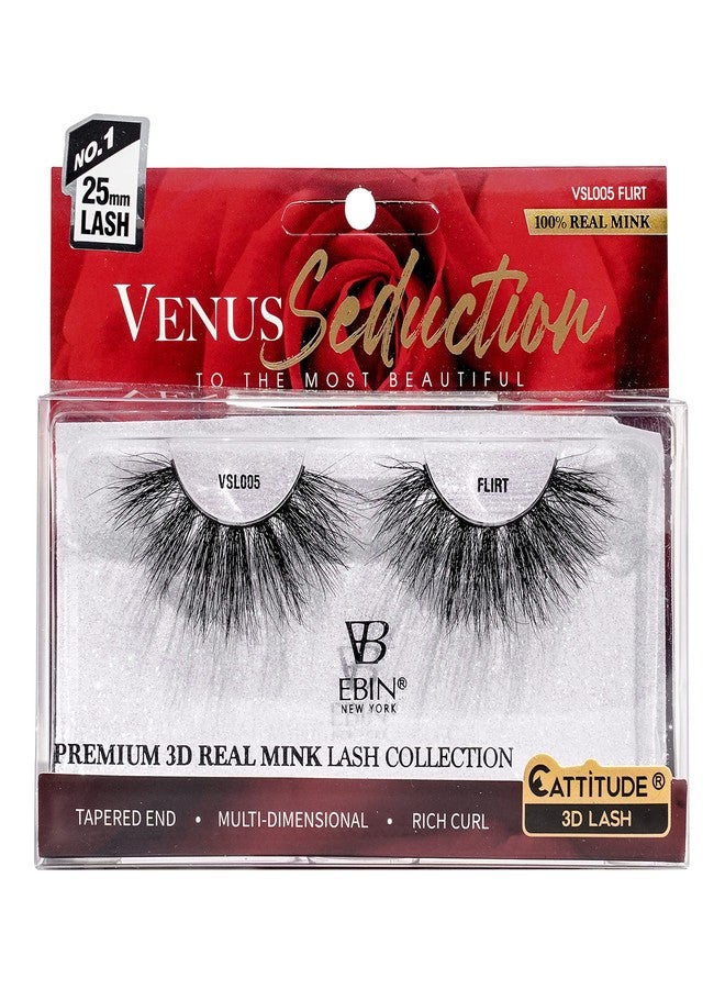 EBIN NEW YORK CATTITUDE 3D LASHES Venus Seduction Lashes | 25mm Reusable 100% Real Mink 3D Lashes Fluffy Cat Eye Look Volume Curl Lashes | Multi-dimensional | Rich curl | Tapered end - Flirt - Image 1