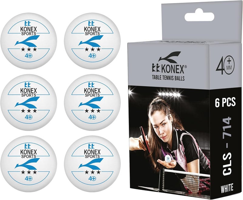 KONEX 40+ Plastic Table Tennis Balls Pack of 6 | High Performance 3-Star ABS TT Balls for Professional Matches and Training | Ideal for Adults & Kids (White) - Image 1