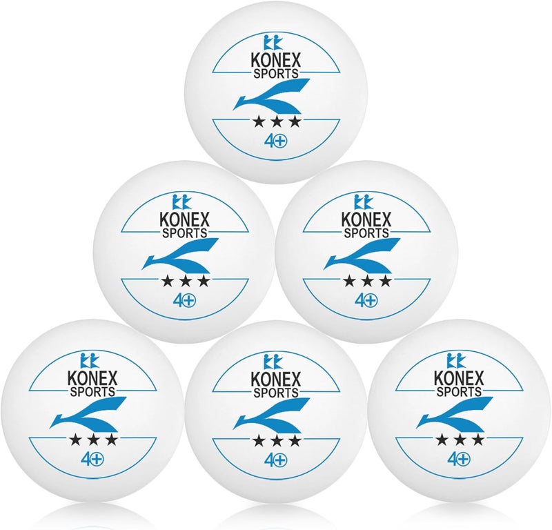 KONEX 40+ Plastic Table Tennis Balls Pack of 6 | High Performance 3-Star ABS TT Balls for Professional Matches and Training | Ideal for Adults & Kids (White) - Image 2