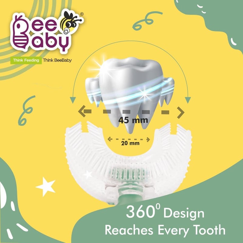 BeeBaby U Shaped Toothbrush for Kids, Baby Toothbrush with Soft Silicone Bristles, 360 Degree Oral Teeth Cleaning. 100% BPA Free, (4 Months+, Green) - Image 2