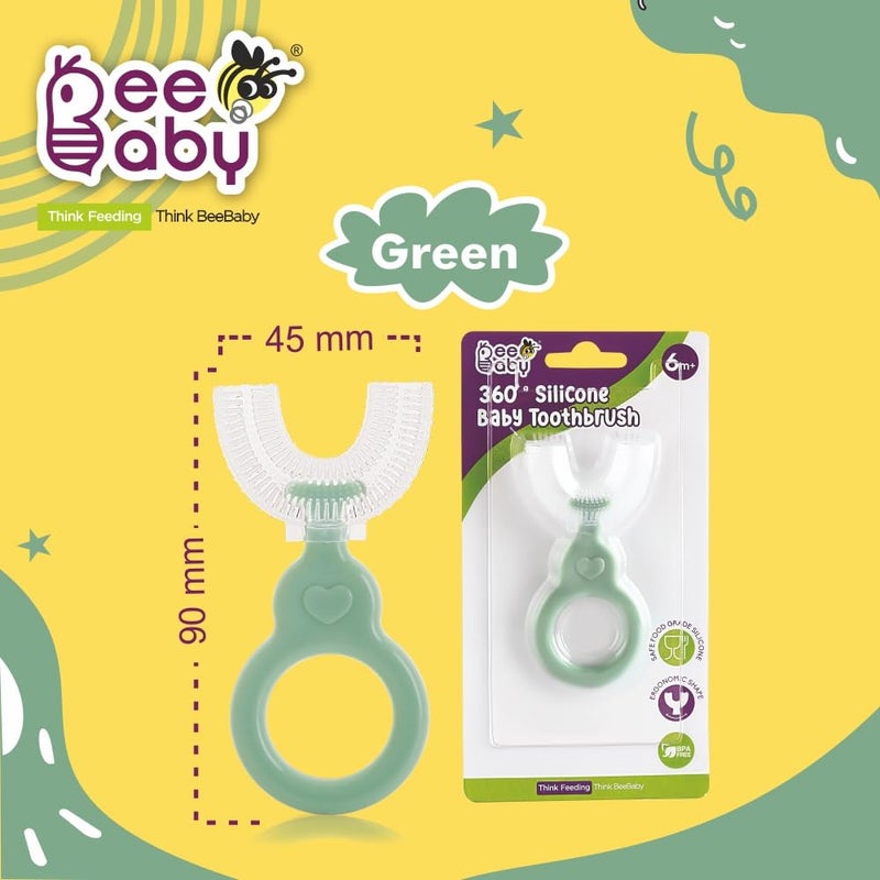 BeeBaby U Shaped Toothbrush for Kids, Baby Toothbrush with Soft Silicone Bristles, 360 Degree Oral Teeth Cleaning. 100% BPA Free, (4 Months+, Green) - Image 5