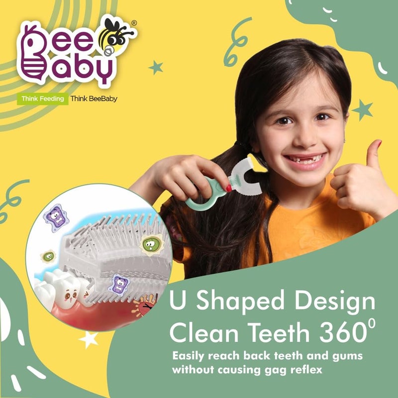 BeeBaby U Shaped Toothbrush for Kids, Baby Toothbrush with Soft Silicone Bristles, 360 Degree Oral Teeth Cleaning. 100% BPA Free, (4 Months+, Green) - Image 3