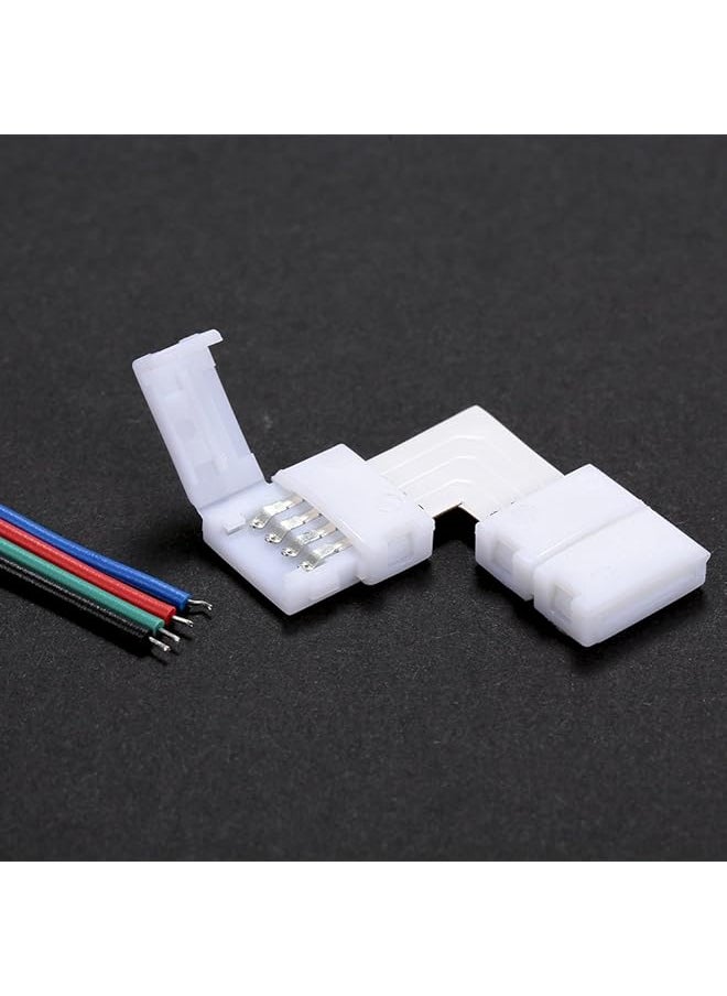 L Shape 4 Pins Rgb Led Strip Connector Quick Splitter Pack Of 10 White