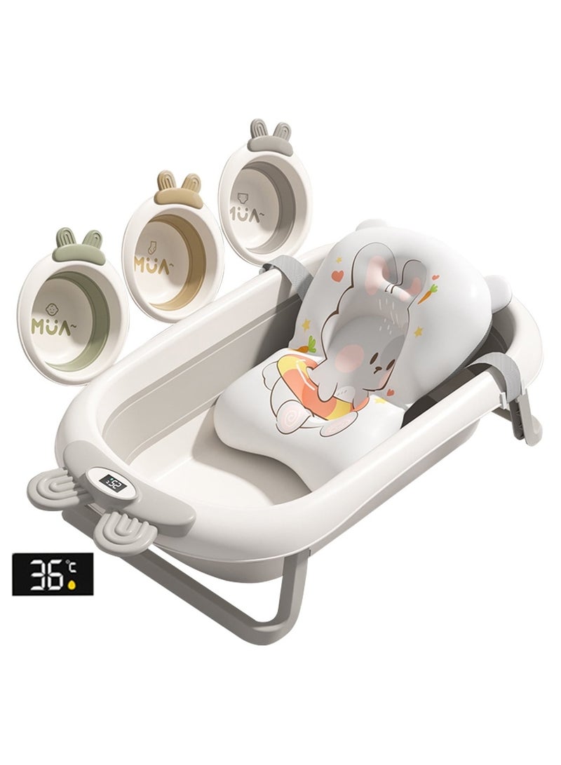 زيريفام حوض استحمام قابل للطي للأطفال الرضع مع مقياس حرارة، حوض استحمام قابل للطي للأطفال الرضع، مع 3 أحواض غسيل ووسادة عائمة ناعمة، أحواض استحمام محمولة للسفر للأطفال حديثي الولادة إلى الأطفال الصغار من عمر 0 ​​إلى 36 شهرًا - Image 1