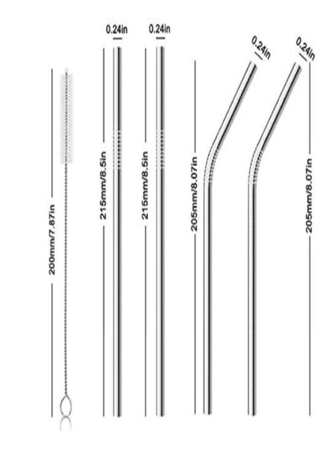 YBN Stainless Steel Straws with Cleaning Brush for Kids & Adults, Bent Reusable Metal Straws, Cutlery (Pack of 4 Straight & 4 Bent, 2 Brush) Long Steel Straws for Drinking & Drinks, Silver - Image 2