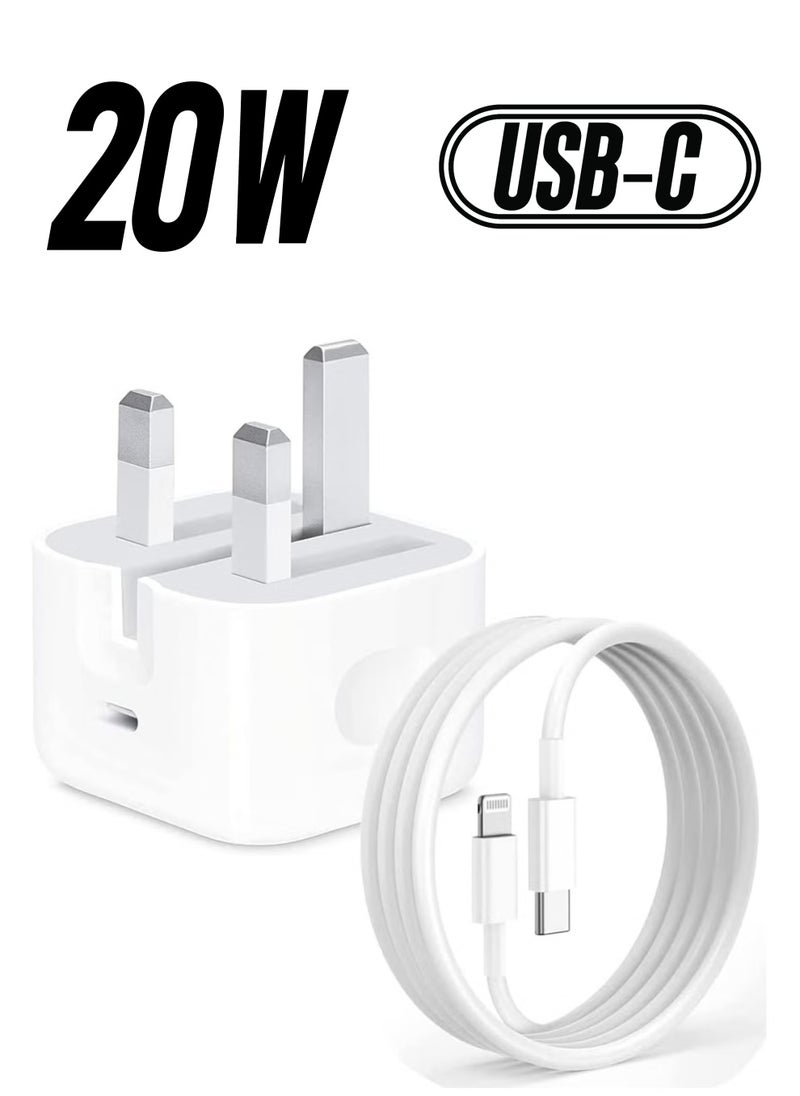 JAJEEK - iPhone 20W Fast Charger – USB-C Wall Fast Charger with 1m USB-C to Lightning Cable, Compatible with iPhone 14/14 Pro/14 Pro Max/13/12/SE 2020/11/XR/XS Max/X, iPad - Image 1