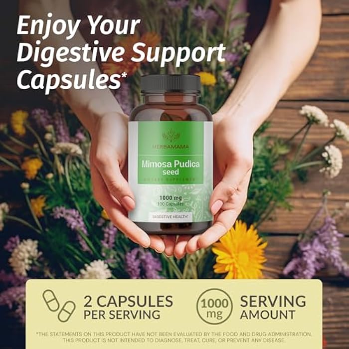 HERBAMAMA Mimosa Pudica Seed Capsules - 1000mg Mimosa Pudica Extract Powder for Digestive Cleanse & Detox - Vegan, Non-GMO Digestive Support Supplement, 100 Caps - Image 2