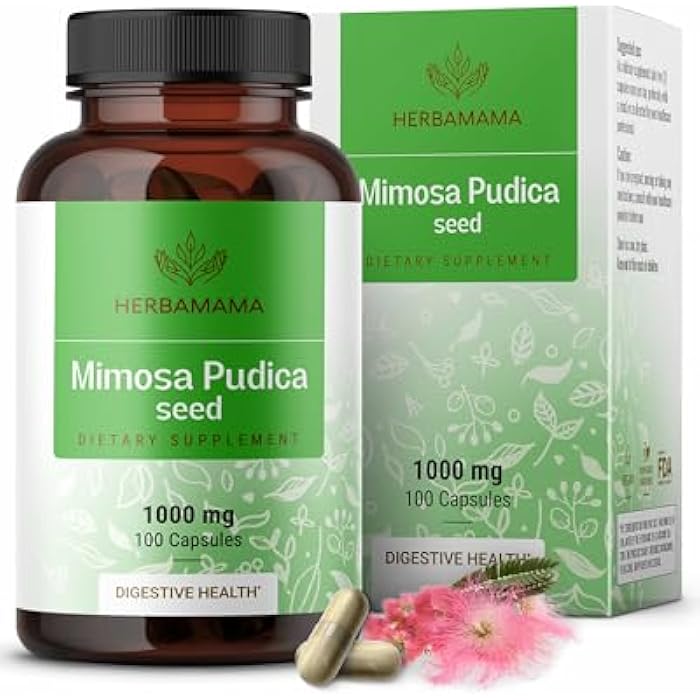 HERBAMAMA Mimosa Pudica Seed Capsules - 1000mg Mimosa Pudica Extract Powder for Digestive Cleanse & Detox - Vegan, Non-GMO Digestive Support Supplement, 100 Caps - Image 1