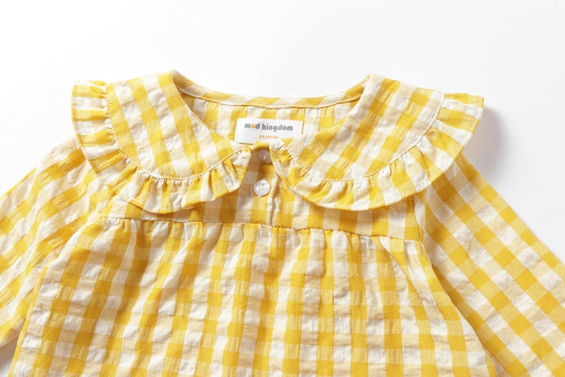 Mud Kingdom Little Girls Lounge Outfits Button Down Lattice Peter Pan Collar Indoor Wear Yellow Size 7-8 - Image 3