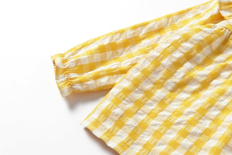Mud Kingdom Little Girls Lounge Outfits Button Down Lattice Peter Pan Collar Indoor Wear Yellow Size 7-8 - Image 5