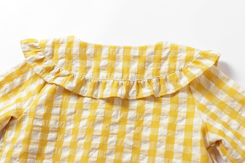 Mud Kingdom Little Girls Lounge Outfits Button Down Lattice Peter Pan Collar Indoor Wear Yellow Size 7-8 - Image 4