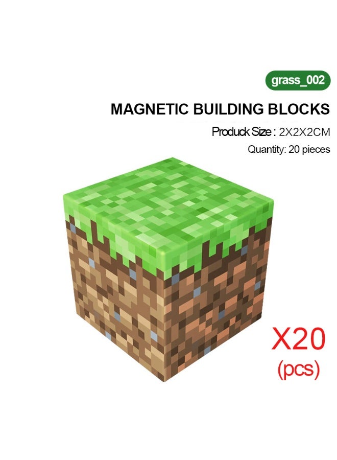 ماين كرافت 20 قطعة من مكعبات البناء المغناطيسية بتصميم شخصيات ماينكرافت، كتل لعب قابلة للتكديس - Image 1