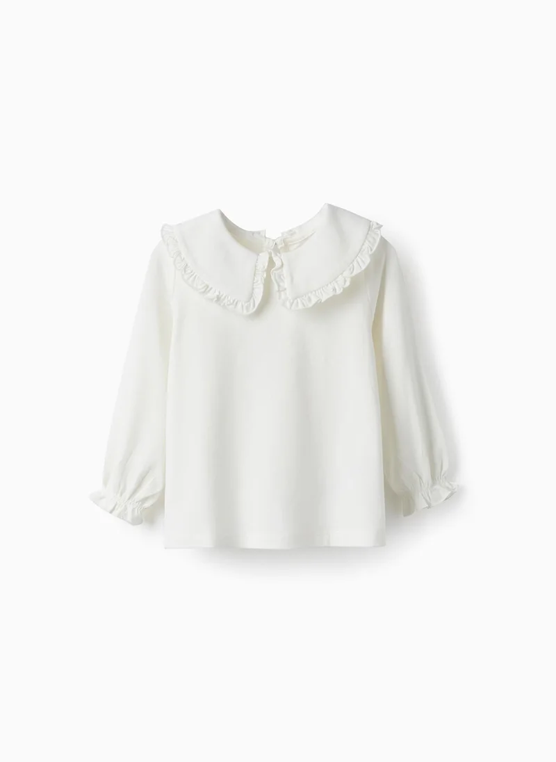 Zippy Long Sleeve Cotton Jersey T-Shirt for Baby Girls, White