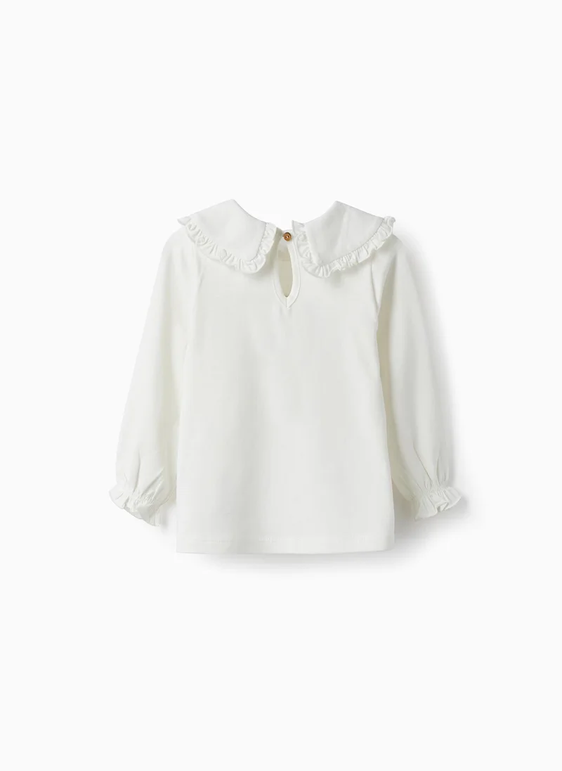 Zippy Long Sleeve Cotton Jersey T-Shirt for Baby Girls, White