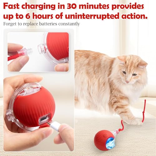 FOMQUAZLI Interactive Smart Cat Ball with Rope for Dogs & Cats | LED Light Auto Rolling | Rechargeable Pet Exercise Toy | Intelligent Obstacle Avoidance | 3 Speed Modes for Fun & Fitness - Image 3