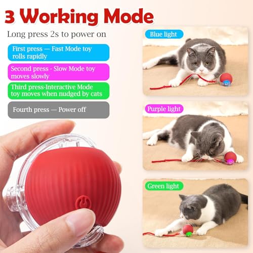 FOMQUAZLI Interactive Smart Cat Ball with Rope for Dogs & Cats | LED Light Auto Rolling | Rechargeable Pet Exercise Toy | Intelligent Obstacle Avoidance | 3 Speed Modes for Fun & Fitness - Image 5