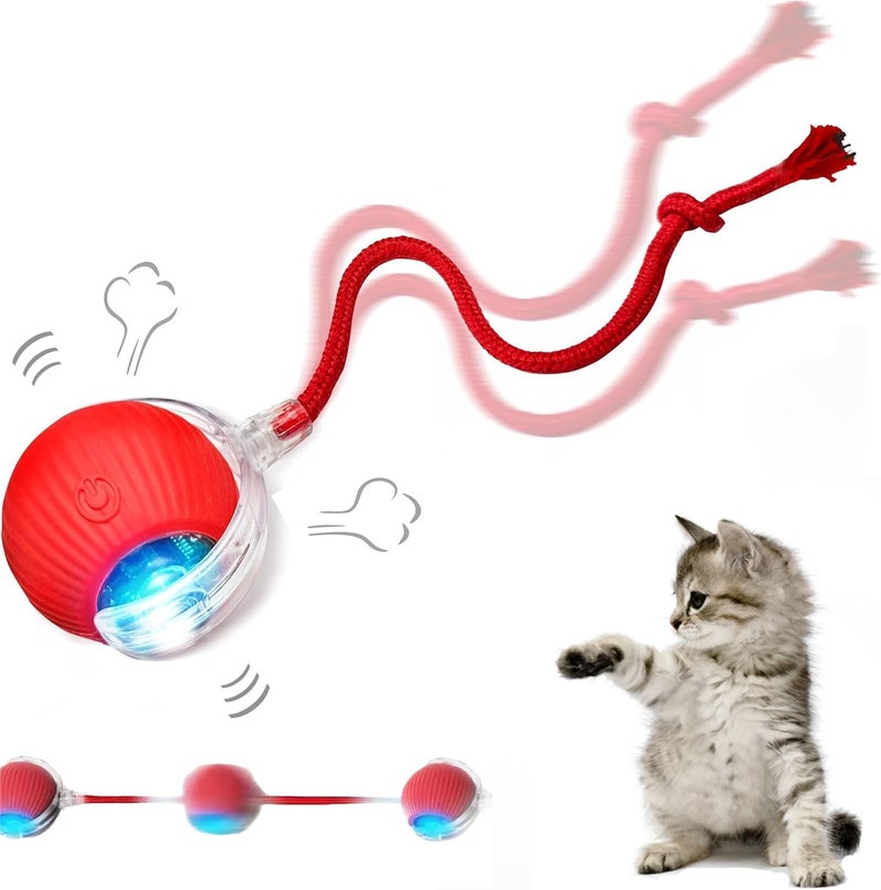 FOMQUAZLI Interactive Smart Cat Ball with Rope for Dogs & Cats | LED Light Auto Rolling | Rechargeable Pet Exercise Toy | Intelligent Obstacle Avoidance | 3 Speed Modes for Fun & Fitness - Image 4