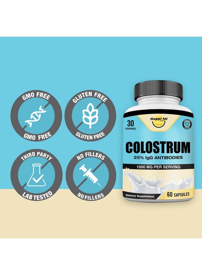 Happi Mi Nutrition كبسولات كولستروم هابي مي للتغذية 1000 ملغ لكل حصة - مصدرها من الولايات المتحدة، 25% من الغلوبولين المناعي لدعم المناعة وصحة الأمعاء، 60 كبسولة، 30 حصة - Image 5