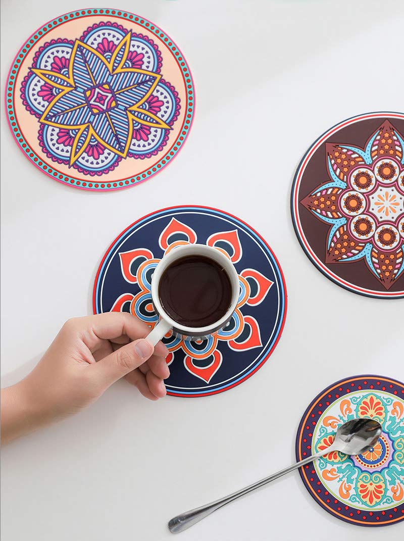 NILKANTH NIL KANTH - Silicone Hot Pot Pads for Kitchen 5 Inch Round Hot Trivets for Dining Table Hotpads for Cooking Potholders for Kitchens Silicone Art Mats Heat Resistant Pot Holders 2 pcs (Blue & Pink) - Image 4