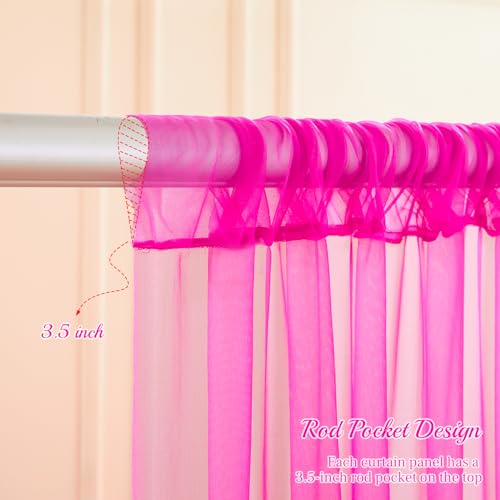 PARTISKY 10x10ft Hot Pink Tulle Backdrop Curtain with Lights String for Parites, Sheer Backdrop Curtains for Wedding Baby Shower Birthday Party Photo Shoot Decorations - Image 5