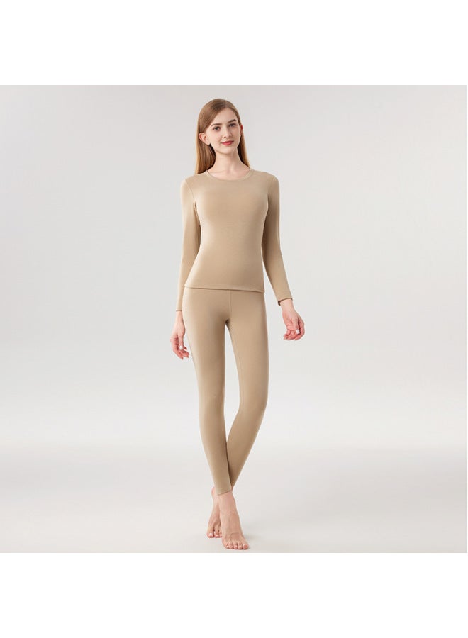 Autumn And Winter Yellow Label Baird Fleece Collar Dralon Thermal Underwear Women's Antibacterial Heating Fleece Lined Thickened Autumn Clothes And Pants Men's