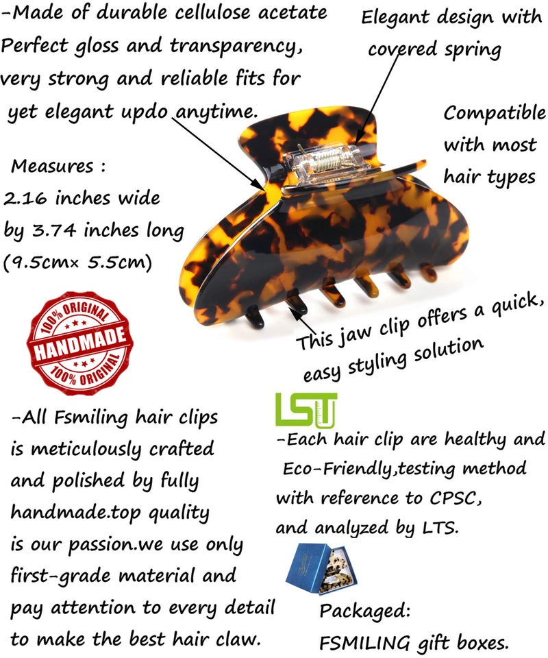 Fsmiling Big Claw Hair Clips for Women Girls Tortoise Hair Jaw Clips Large Hair Claw Clamps Celluloid Hair Clasp 2 Pack - Image 3