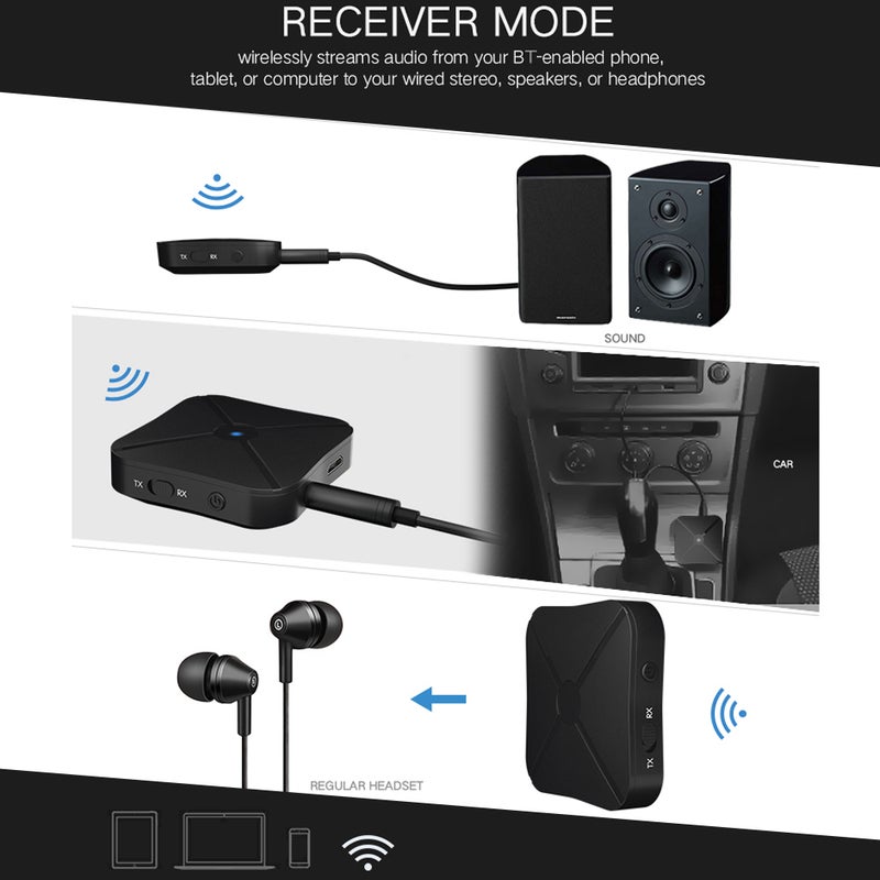 KN319 2 in 1 Bluetooth Audio Transmitter Receiver Bluetooth Music Adapter V5358_P Black - Image 3