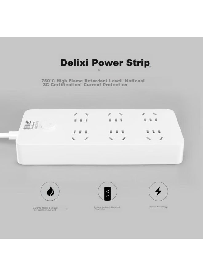Delipow New National Standard Power Strip, 6 Outlets With Master Switch, Extension Cord, Power Bar, Multi-outlet Adapter With Child Safety Lock - Image 3