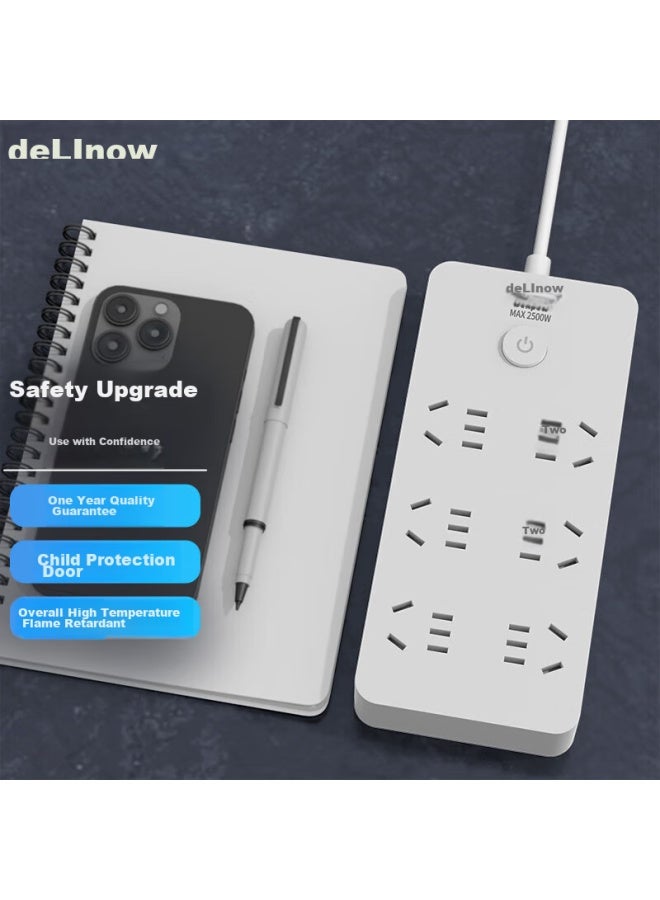 Delipow New National Standard Power Strip, 6 Outlets With Master Switch, Extension Cord, Power Bar, Multi-outlet Adapter With Child Safety Lock - Image 1