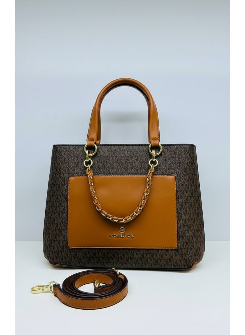 Michael Kors luxury bag with iconic logo print – brown/camel