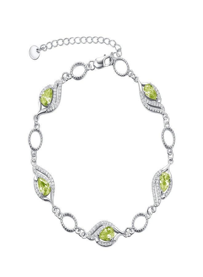 PRAYMOS August Birthstone Bracelets for Women Mom Mother's Grandma Sterling Silver Women's Bracelets Pear Shape Bracelet Peridot Birthstone Jewelry Gifts - Image 1