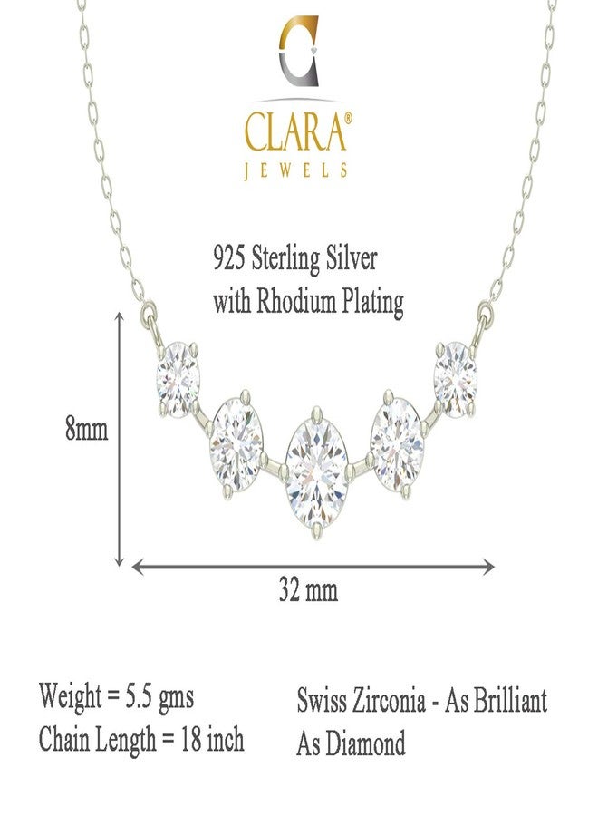 CLARA 925 Sterling Silver Rhodium Plated 5 Stone Pendant Earring Necklace Set With Chain Gift for Women and Girls - Image 4