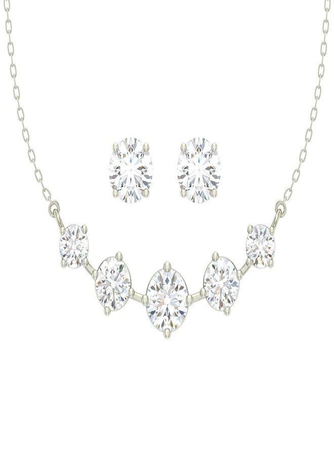 CLARA 925 Sterling Silver Rhodium Plated 5 Stone Pendant Earring Necklace Set With Chain Gift for Women and Girls - Image 1
