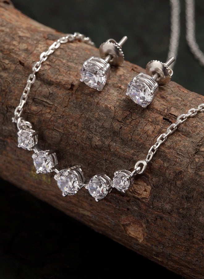 CLARA 925 Sterling Silver Rhodium Plated 5 Stone Pendant Earring Necklace Set With Chain Gift for Women and Girls - Image 2