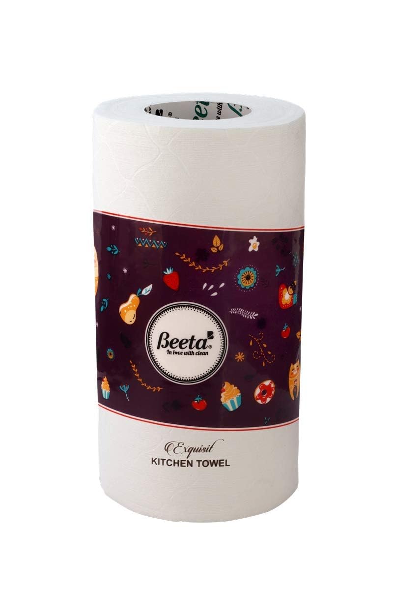 Beeta Kitchen Towel Paper Roll/Kitchen Roll Washable 210 Gms, 1ply – Assorted or Identical Colours-(Pack of 3)- 100% Natutal Celluose Fiber -Reusable - Image 2