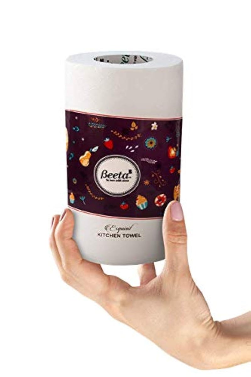 Beeta Kitchen Towel Paper Roll/Kitchen Roll Washable 210 Gms, 1ply – Assorted or Identical Colours-(Pack of 3)- 100% Natutal Celluose Fiber -Reusable - Image 1