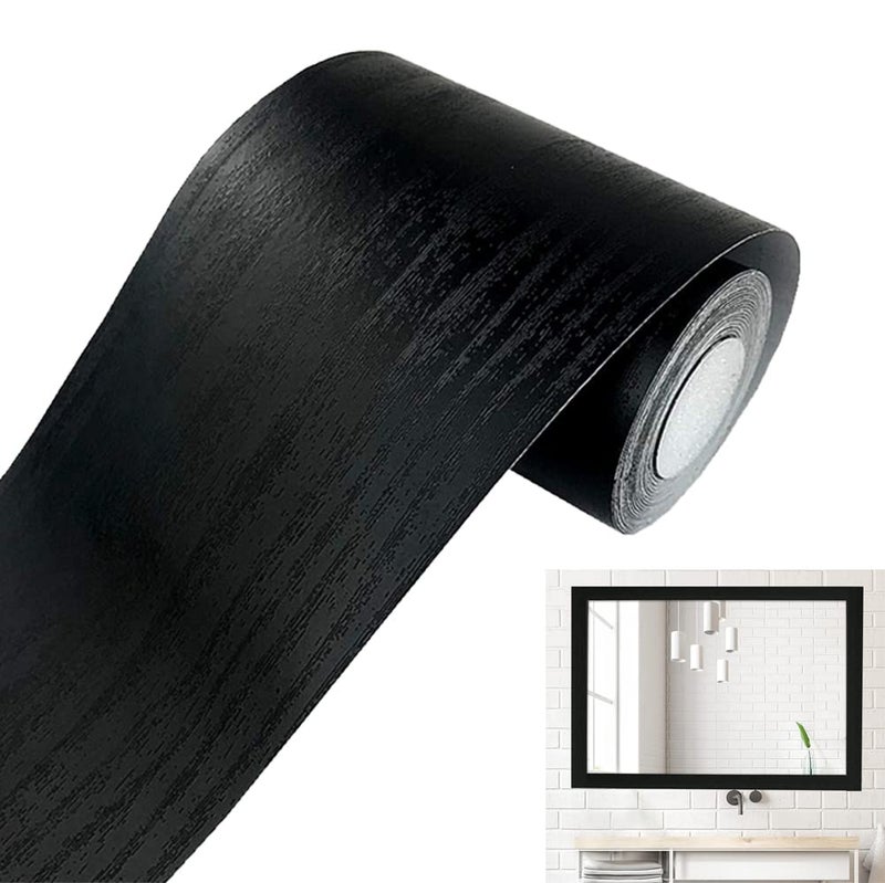 MULLSAN 10Meters Black Wood Wallpaper Border Peel Stick Wall Covering Kitchen Bathroom Bedroom Tiles Decor Sticker